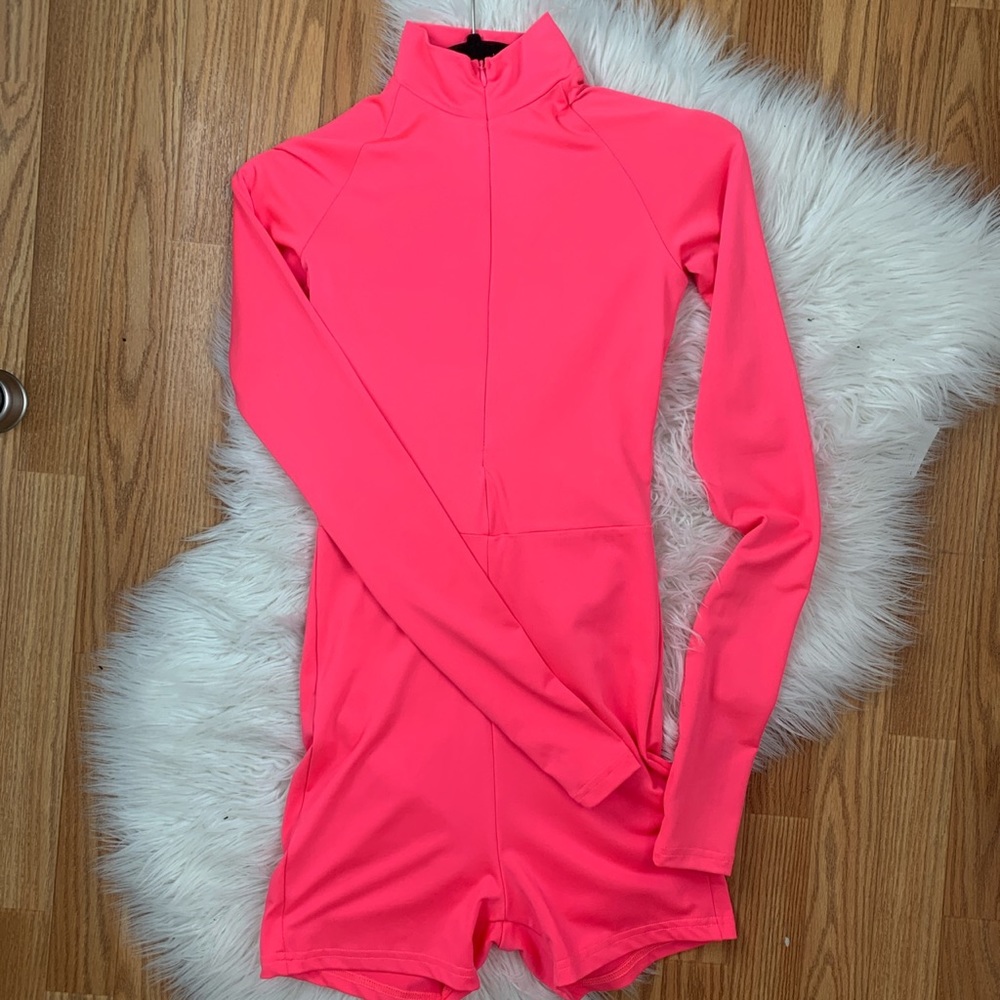 Neon pink long sleeve romper